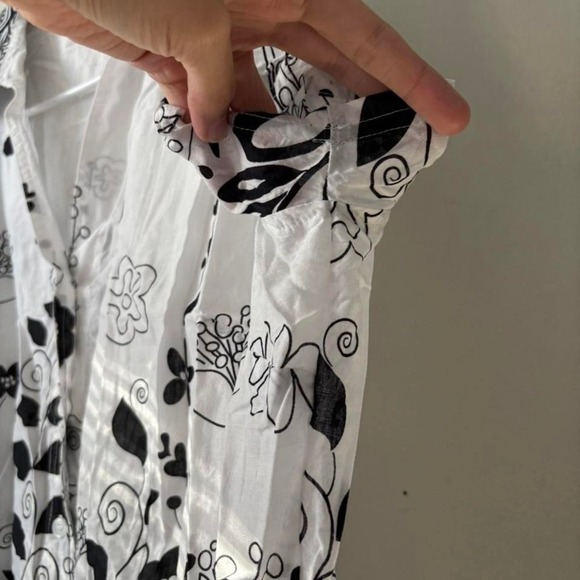 Vintage Cotton Retro Floral Sheer White and Black Button Down Top - Size Large - Picture 7 of 8